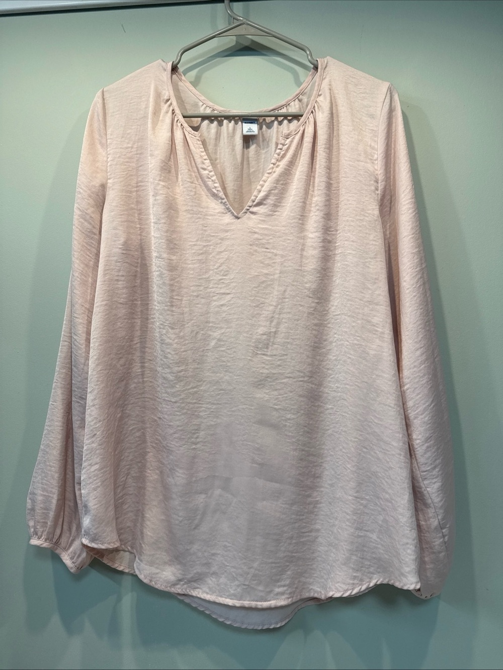 Old Navy Pink V Neck Blouse Large tall Long Sleeve Career Office Casual Boho Top